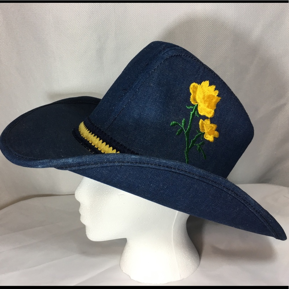VTG Yellow Texas Rose Cowboy Hat W/Wrap